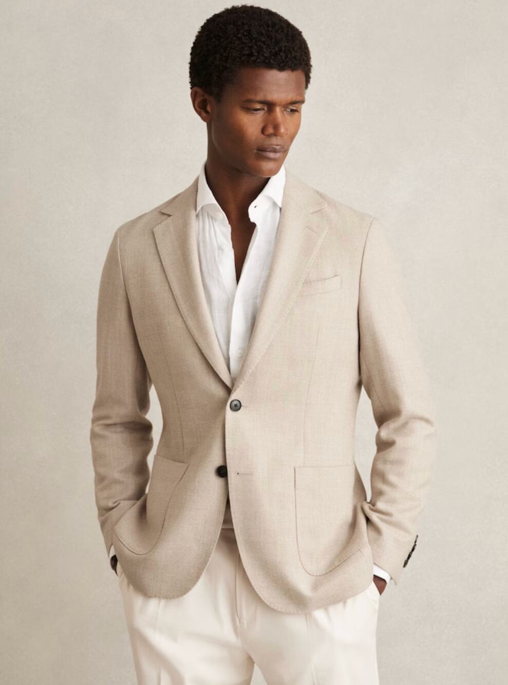 Reiss Blazer Men 42 Stack Slim Fit Oatmeal Wool Blend SportCoat Business Office